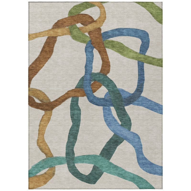 Machine Washable Indoor/Outdoor Lanning ACN2394 Abstract Rug, Rectangle 10' x 14'