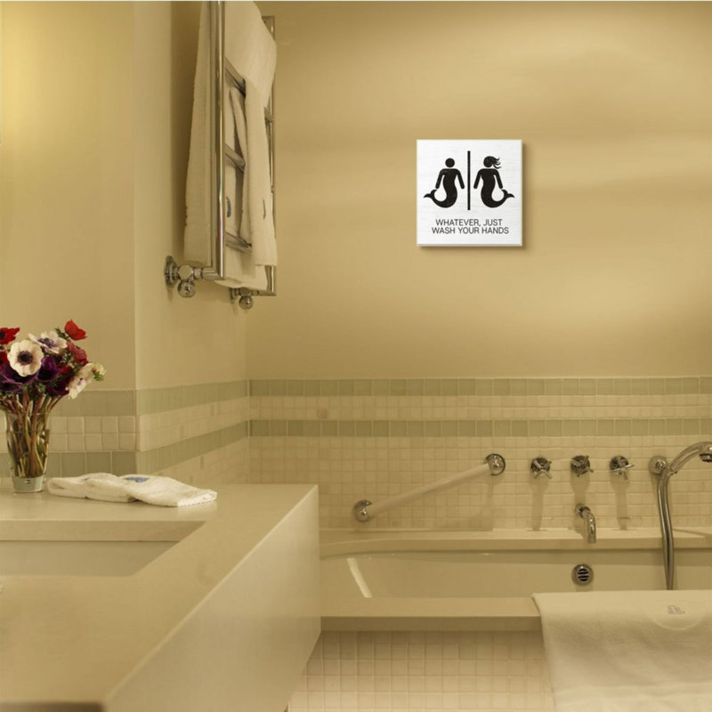 «Just Wash Your Hands Mermaid Bathroom Sign» par Daphne Polselli - impression d'art graphique, Plaque murale
