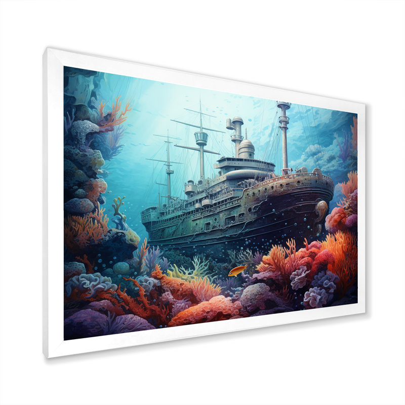 «Titanic Under Water Memory I», reproductions d'art mural plage et océan, H 12 po x l 20 po x P 1 po, Cadre simple blanc