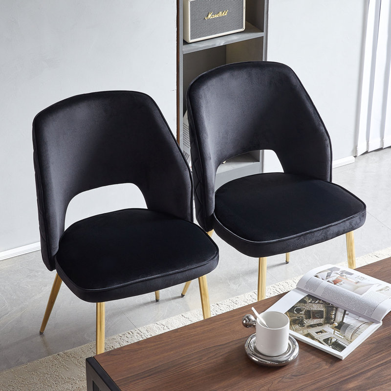 17.71'' H Velvet Upholstered Side Chair, Black Velvet