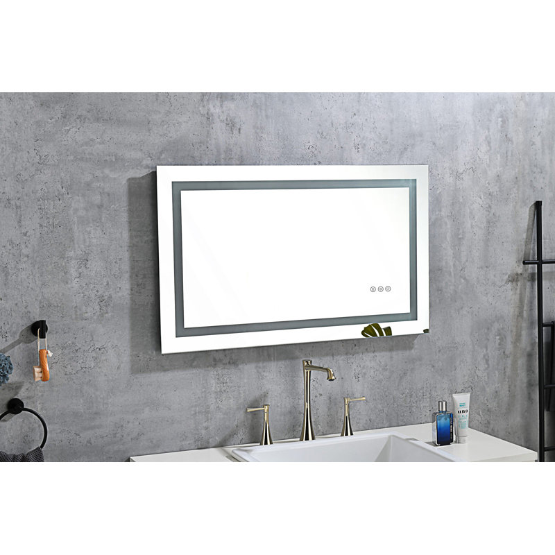 Miroir de salle de bain 32 po x 20 po à DEL avec façade et rétroéclairage mural