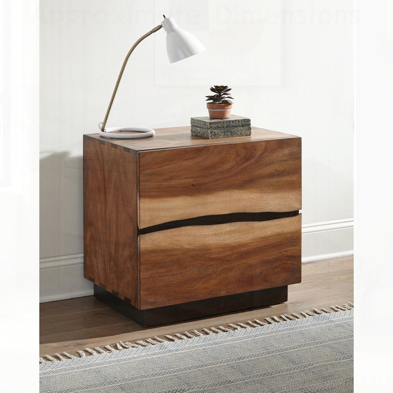 Table de chevet à 2 tiroirs couleur noyer fumé et grain de café, construction durable et design élégant pour le rangement de la chambre à coucher
