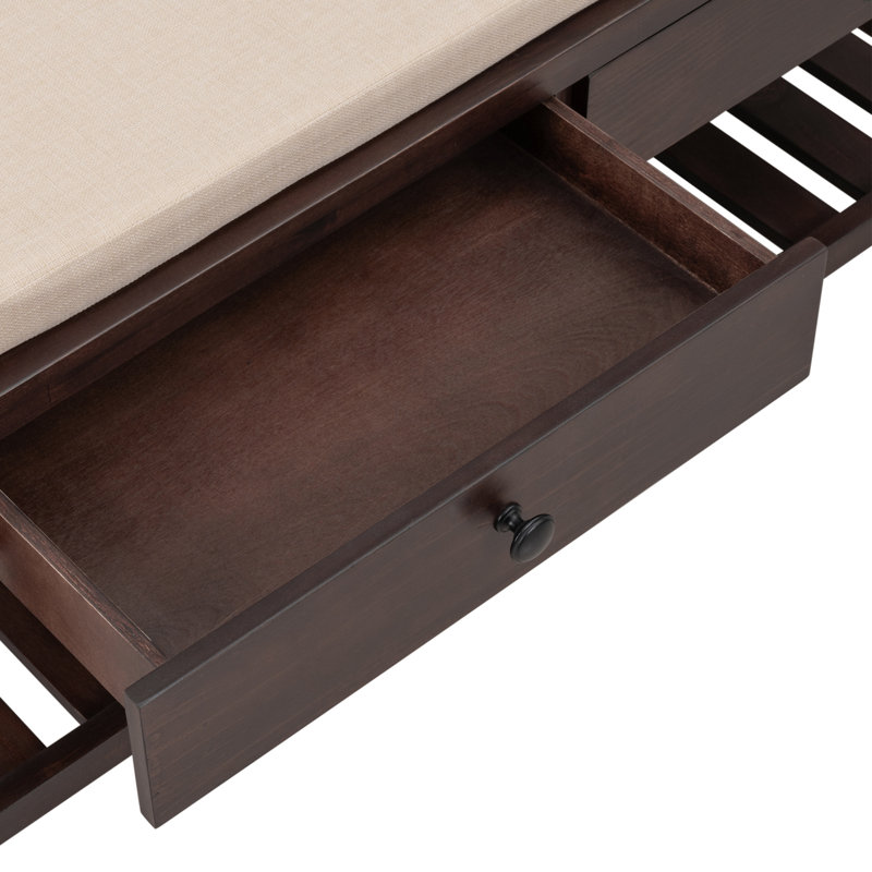Banc de rangement polyvalent pour chaussures avec siège rembourré et tiroirs, Espresso