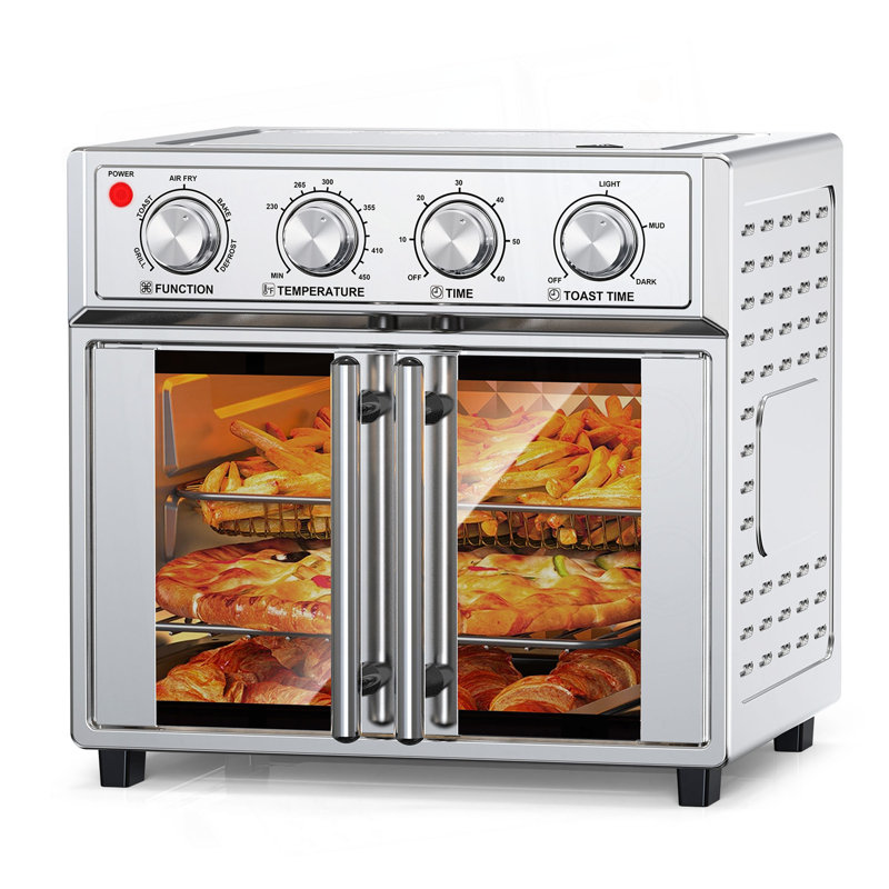 Plumchef 26QT Extra-Large French Double-Door Air Fryer Convection Toaster Oven, 1700W, 7 Preset Menus, 7-In-1 Multi-Function For Bake, Roast, Grilling,Toast,Dehydrate& Defrost, Stainless Steel