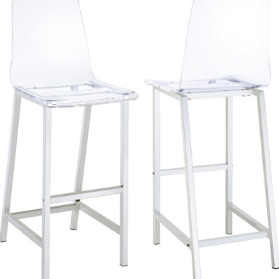 Tabourets contemporains transparents et de bar (2). Style moderne avec siège rectangulaire. Essuyer facilement. H 46 po x l 21 po x P 17 po (de 2). Pieds au design tendance. Corps en acrylique pour l'élégance.