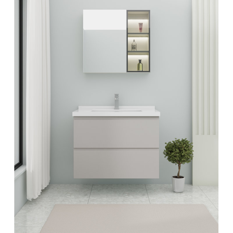 Meuble-lavabo mural simple 31,5 po avec plateau en acrylique Gowanus, gris