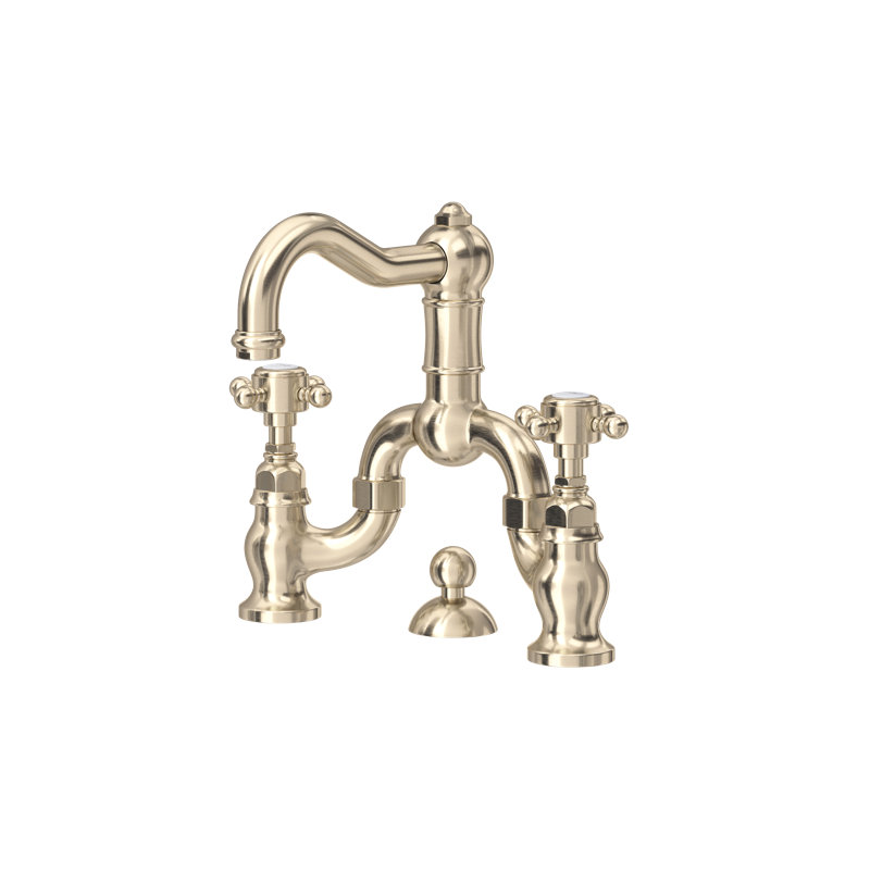 Acqui Bridge Lavatory Faucet, Satin Nickel, Cross Handle