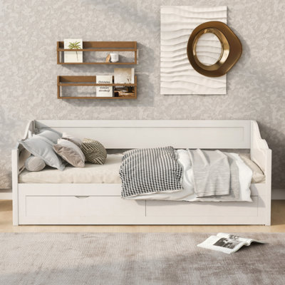 Wooden Daybed With Trundle Bed And Two Storage Drawers , Extendable Bed Daybed,Sofa Bed With Two Drawers