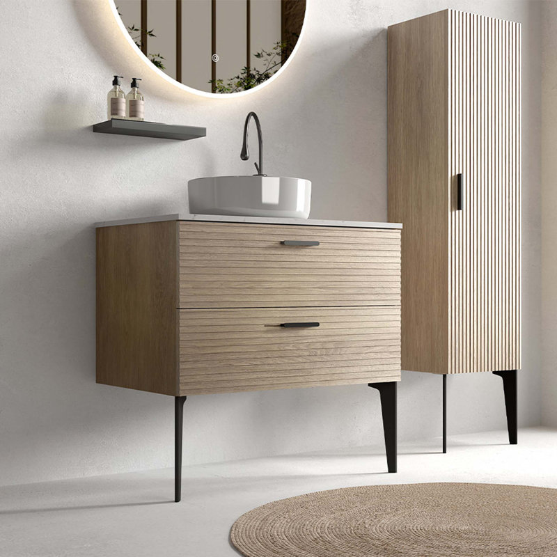 Meuble-lavabo à rayures 30 po avec lavabo en céramique Emilia