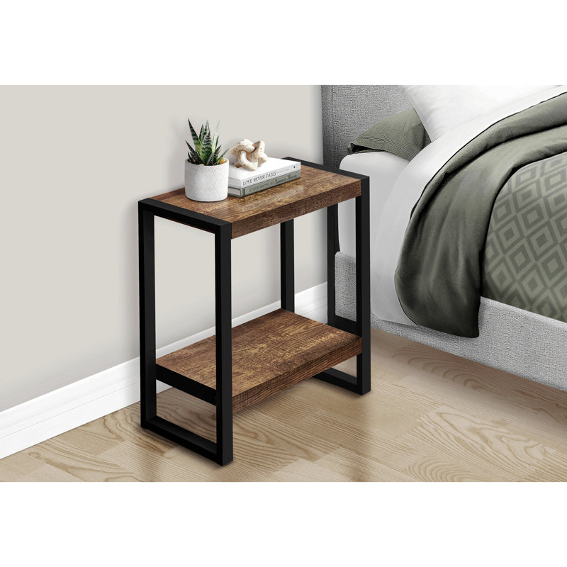 Table d'appoint Brulotte, côté, bout, étroit, petit, 2 niveaux, salon, chambre à coucher, métal, stratifié, Brun