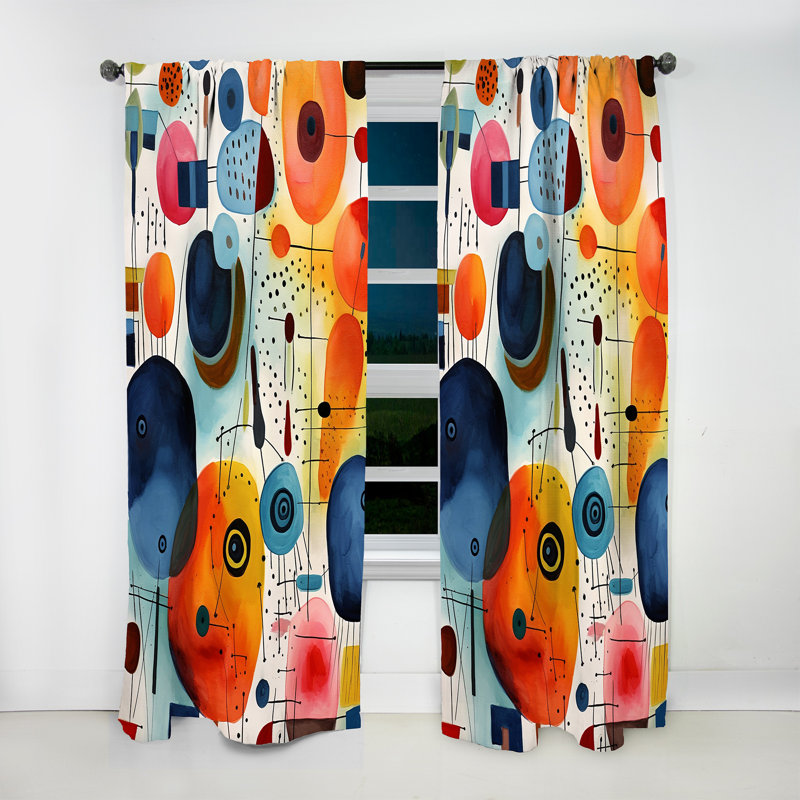 Taurus Colorful Geometric Mid Century Shapes I - Modern Velvet Curtain - Room Darkening - 1 panel, 52" W x 90" L