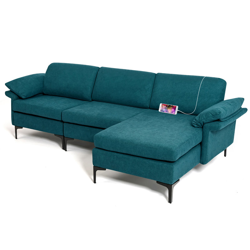 Canapé modulaire réversible de 100,5 po de largeur et méridienne, Lin bleu
