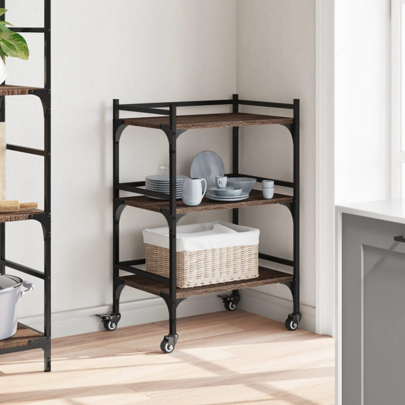 Kitchen Serving Cart, Brown Oak