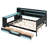 Queen Size Gaming Daybed with Integrated Desk and Lights, Modern Wooden Bed Frame with 3 Storage Drawers and Built-in Charging Station, Multi-Functional Headboard Bookcase, Black+Blue-1003253181-1003253168