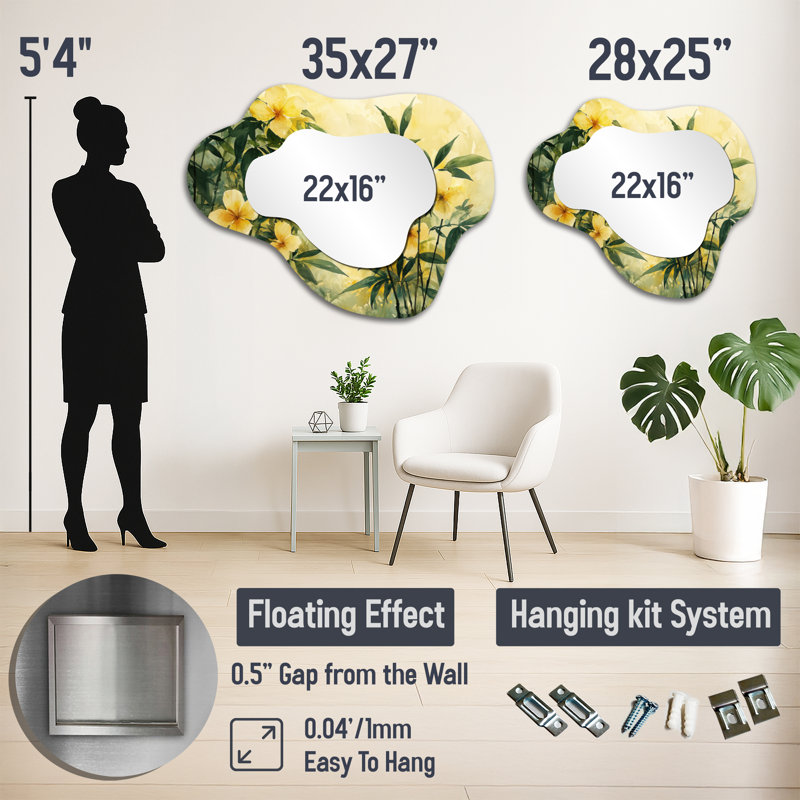Miroir mural asymétrique Hibiscus, 27 po x 35 po