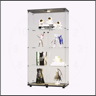 Stylish Floor Standing 4-Shelf Glass Display Cabinet with LED Lights and Doors