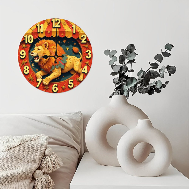 horloge lion de cirque, design rétro