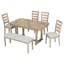 Ensemble de table de salle à manger 6 pièces avec placage en bois massif et coussin moelleux-1807703598-1807703596