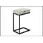 Table d'appoint en forme de C avec tiroir de rangement, plateau en stratifié gris et structure en métal noir pour les espaces de vie modernes