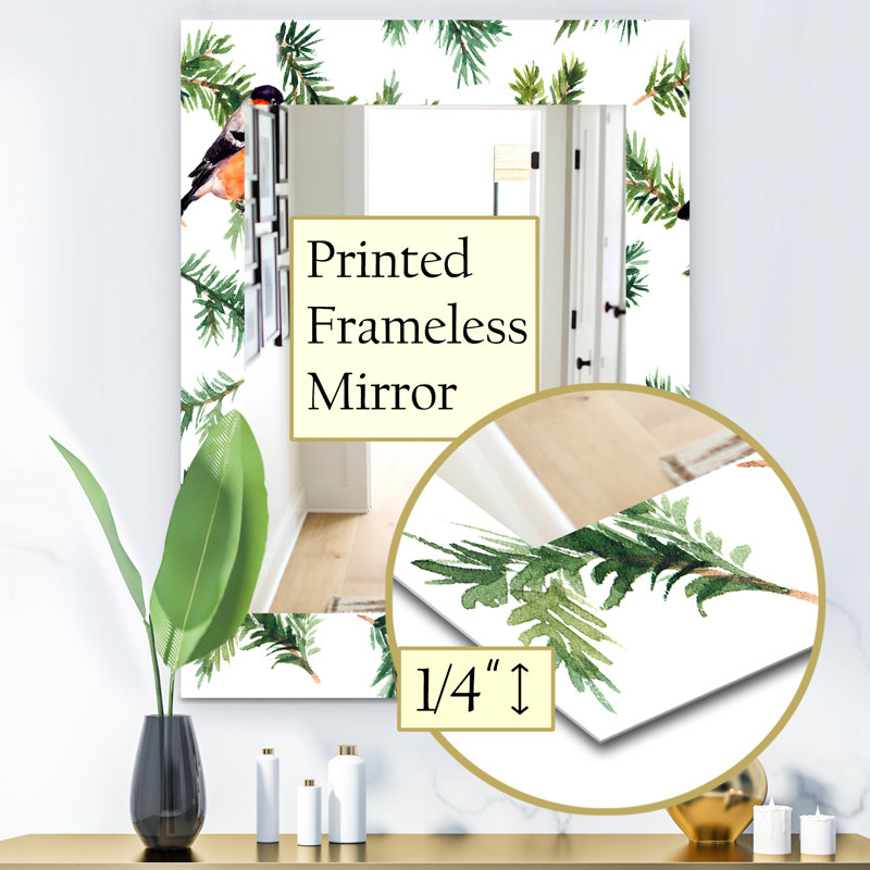 Miroir mural à branches d’oiseaux sur pin, H 39,4 po x l 29,5 po