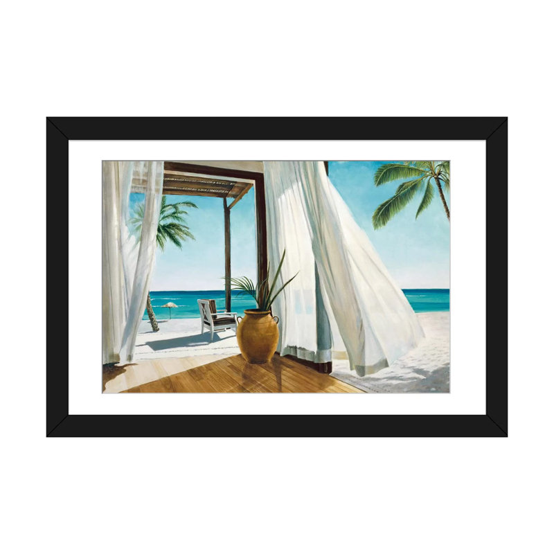 «Sea Breeze I», reproduction d'art sur toile, H 24 po x l 32 po x P 1 po, Papier avec cadre noir, Blanc