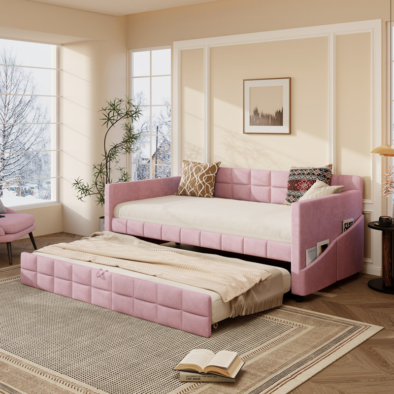 Lit de jour moderne avec couchette gigogne, Rose