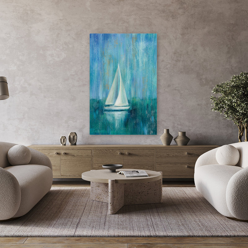 Voilier Simplicity I abstrait bord de mer bleu blanc, H 48 po x l 32 po