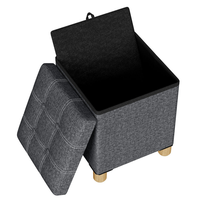 Fleurance 30cm Wide Tufted Square No Pattern Footstool Ottoman with Storage, Grey