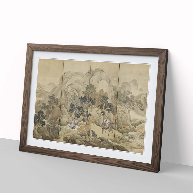 Xiao He Chases Han Xin by Yosa Buson - Picture Frame Painting Print, 27cm H x 36cm W x 2cm D, Walnut Framed