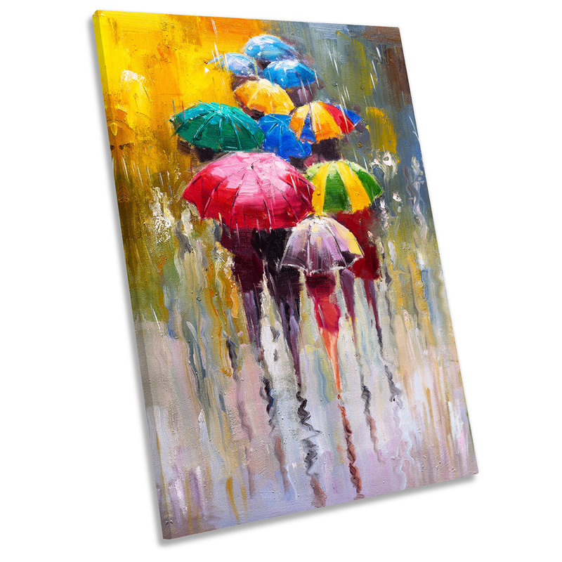 Watercolour Umbrellas Abstract - Wrapped Canvas Painting, 137.2cm H x 91.4cm W x 4cm D