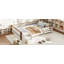 Lit superposé double en bois massif avec toit, fenêtres, bibliothèque de rangement et tiroirs, conception détachable, beige et naturel profond-1032568390