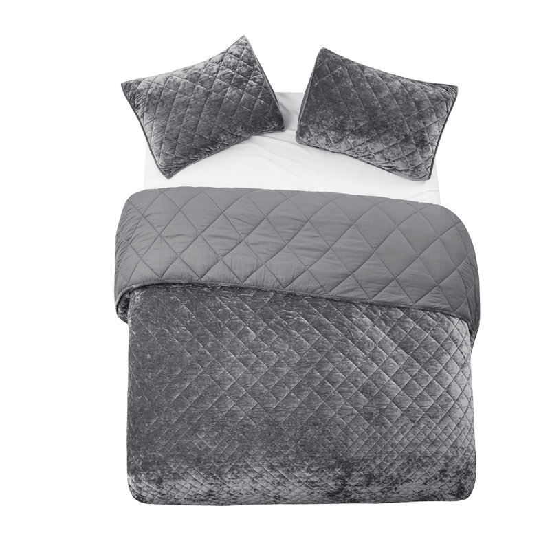 Wonderful Velvet & Flannel Quilt Set, Diamond Quilting Lightweight Comforter with Pillow Shams, Holiday Gift, Avocado Green