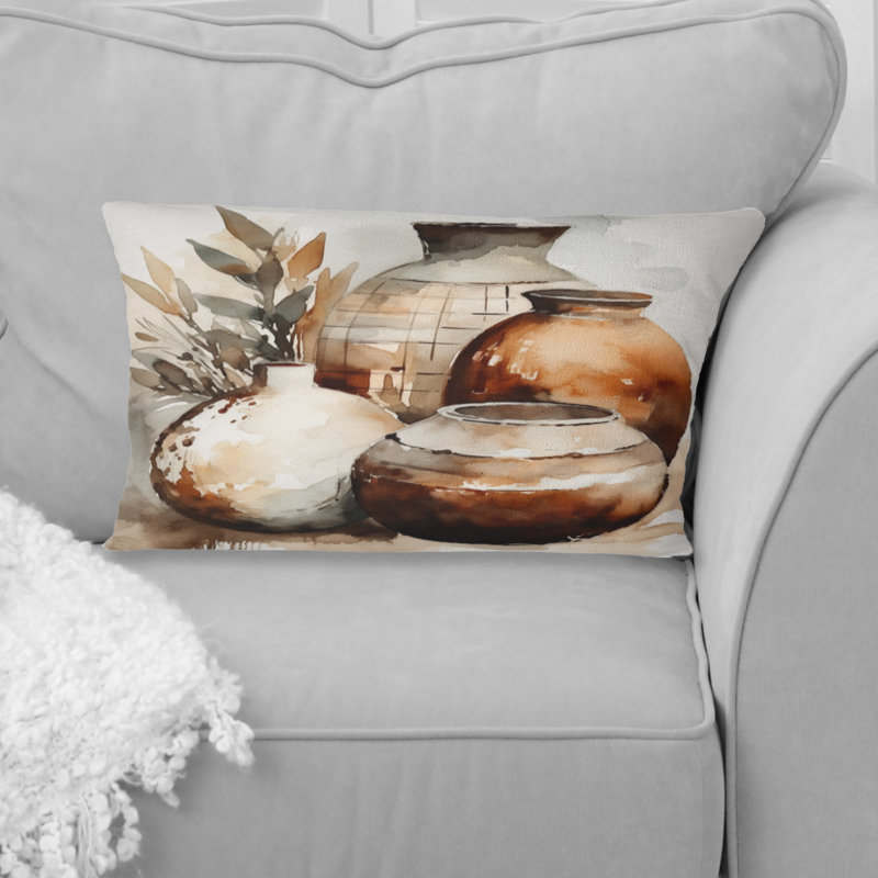 Coussin décoratif brun et crème en terre I - Boho Pottery