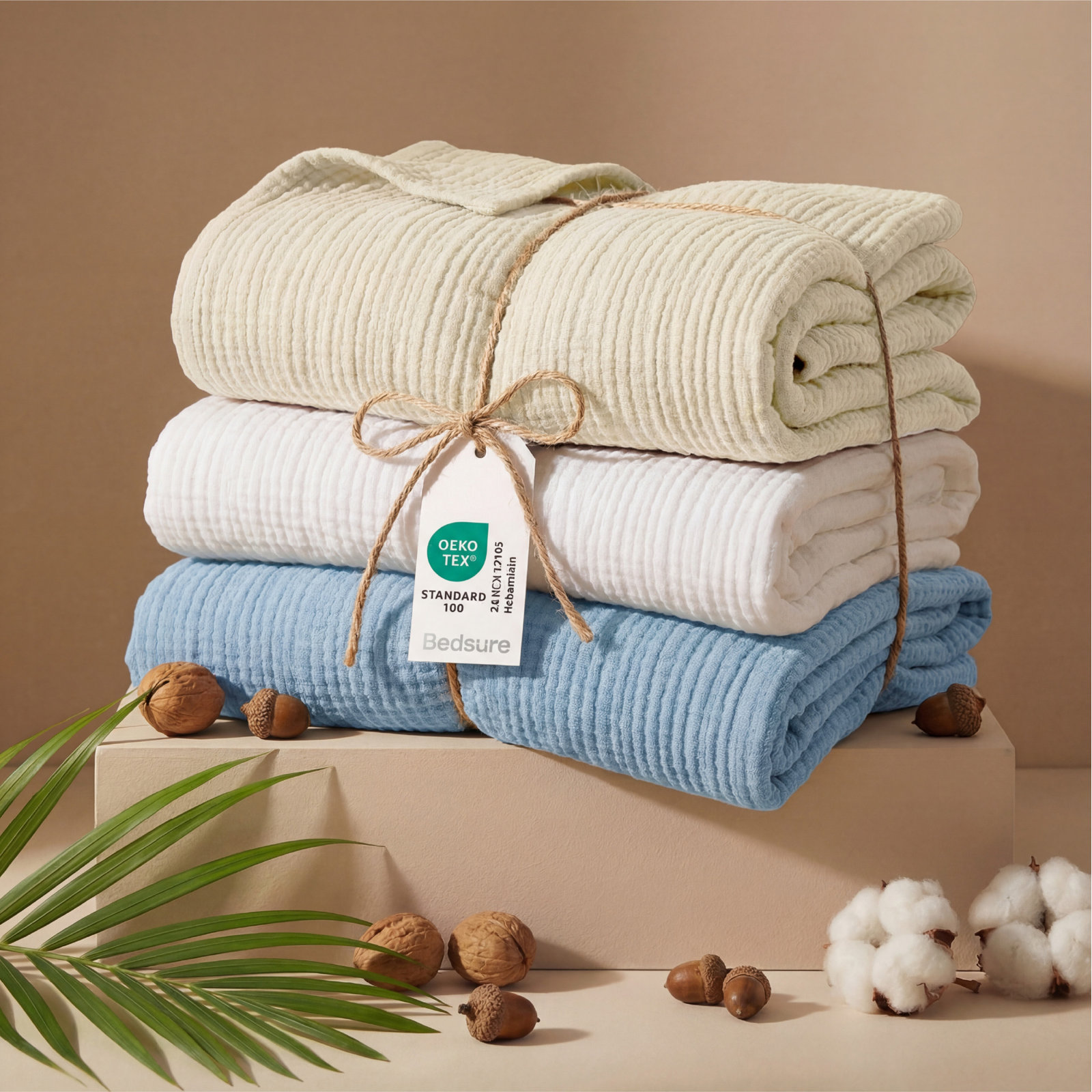 Bedsure Cotton Muslin Throw Blanket, King, Spring Blue