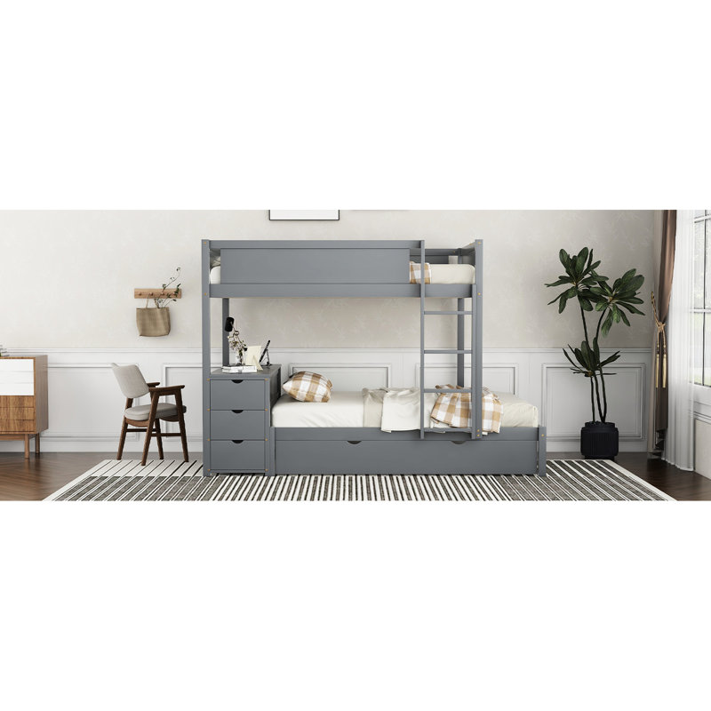 Lit superposé simple avec bureau et rangement, gris