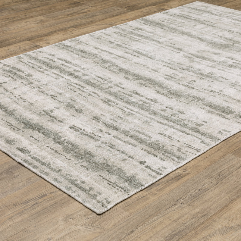 Michalski Textural Distressed Stripe Beige/ Green Hand-made Area Rug, Rectangle 9' x 12'