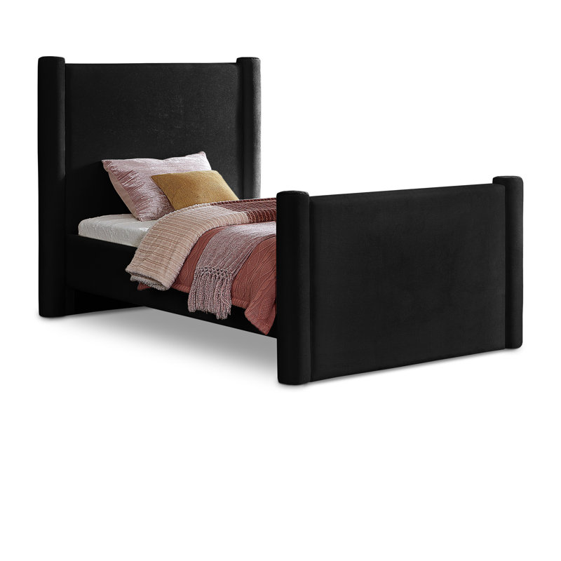 Lit plateforme tapissier Elias, Simple, Velours noir