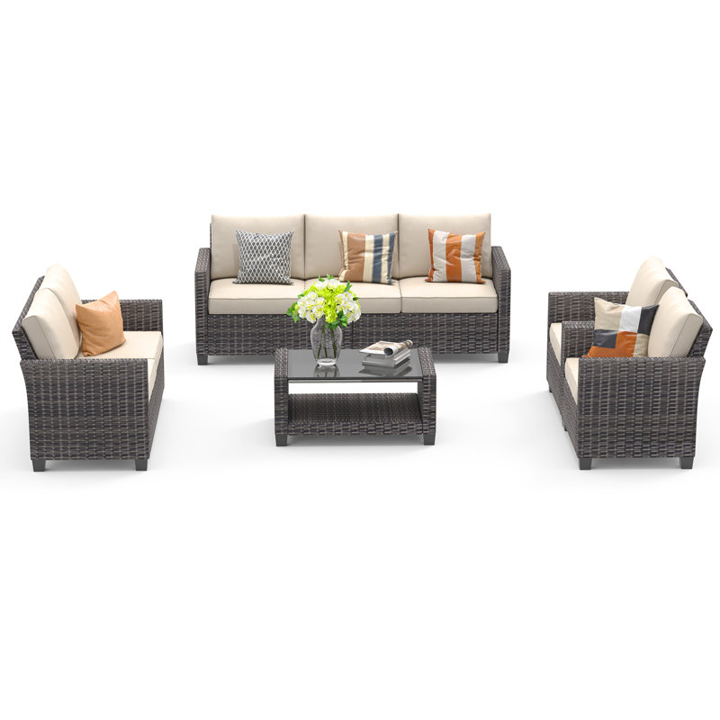 Canapé modulaire en rotin PE gris 9 places - Ensemble de patio extérieur avec table de rangement et coussins résistants à l'eau