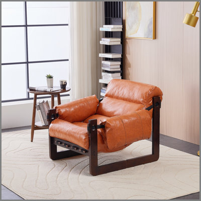 Méridienne de style médiéval moderne, accoudoirs amovibles, fauteuil en cuir ciré à l'huile rétro, chaise décorative de style rétro, convient au salon, bureau, bureau, orange multi
