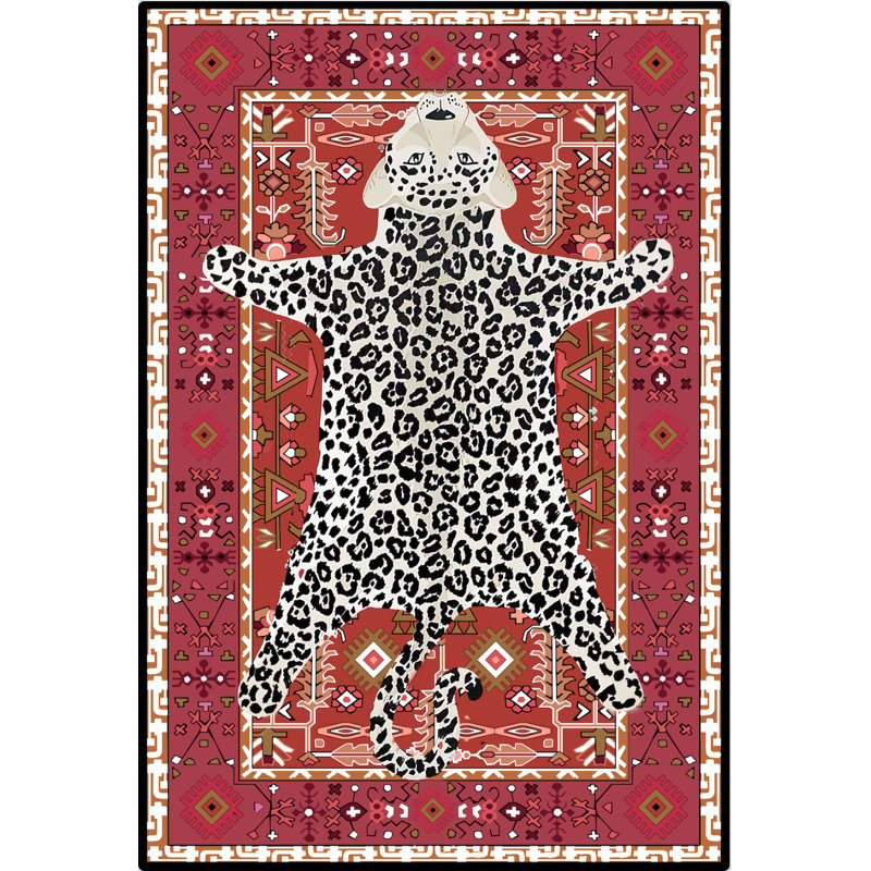 Tapis rouge à motif léopard rétro, Rectangle 3 pi 9,81 po x 4 pi 11,06 po