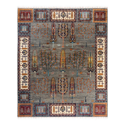 Tapis noué à la main de conception unique Tribal - brun, 8 pi 2 po x 9 pi 9 po