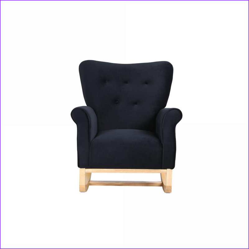 Chaise berçante de salon / chambre à coucher en velours de style Mid-Century avec pieds en bois | Rempli de mousse