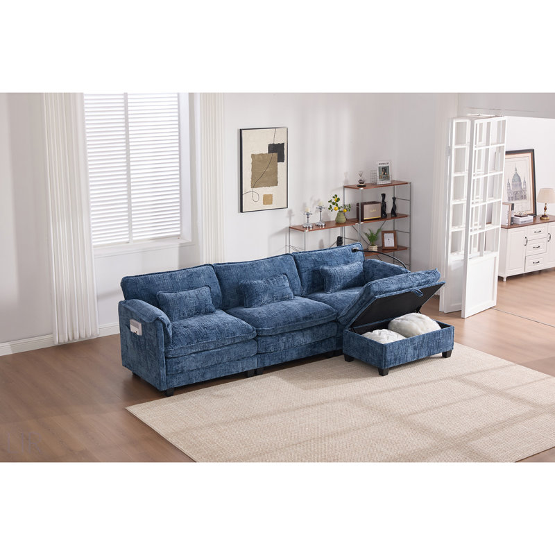 112 Inch Oversized Sectional Sofa Cloud Couch, Modern Chenille L Shaped Modular Sleeper With Storage Ottoman, Phone Holder, And USB Charging Port
