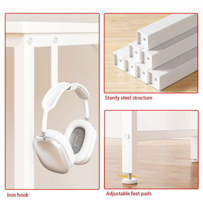 47 Inch Reversible L Shaped Desk with Bookshelf, White