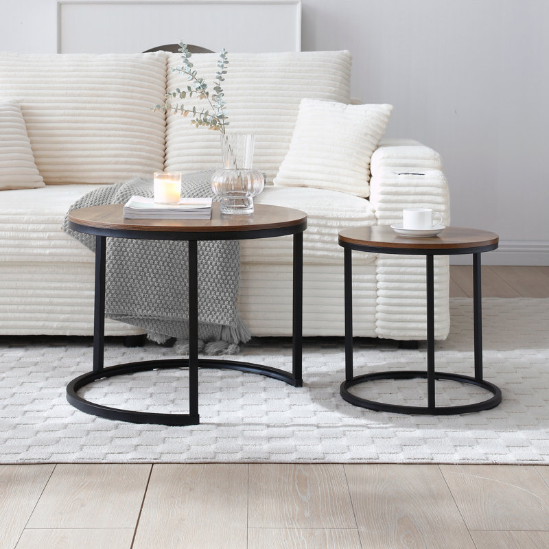 Ensemble de 2 tables basses gigognes, Noyer, Grain du bois, Noir