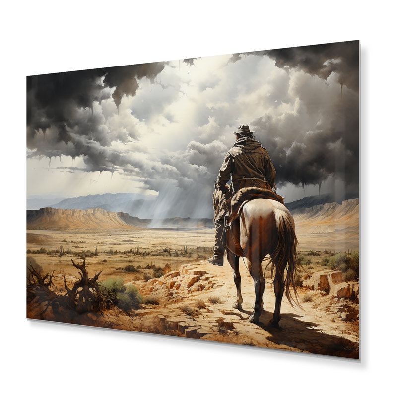 Cowboy Calm avant la tempête - impression sur métal, H 30 po x l 40 po