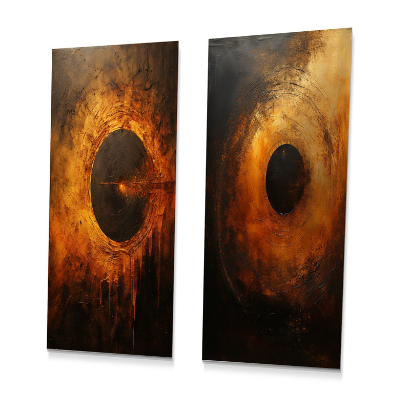 Bronze Blackhole Solar System - Ensemble de 2 impressions sur système solaire en métal, H 28 po x l 24 po