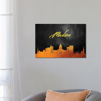 Madison Wisconsin Gold Skyline by Adrian Baldovino - Wrapped Canvas Print