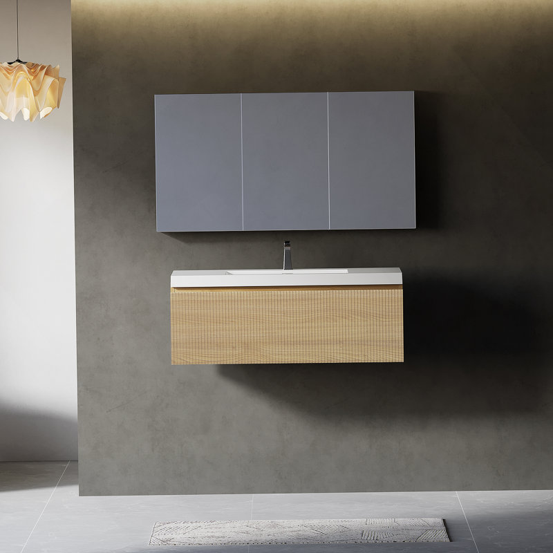Meuble-lavabo flottant avec lavabo, armoire de rangement murale moderne avec tiroir à fermeture en douceur, idéale pour l'organisation de la salle de bain et le style.