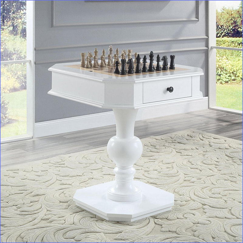 Table de jeu avec échecs / dames / backgammon et 2 tiroirs | Bois et bois aggloméré | Traditionnel | Blanc, Blanc